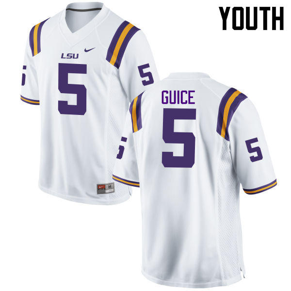 Youth LSU Tigers #5 Derrius Guice College Football Jerseys Game-White